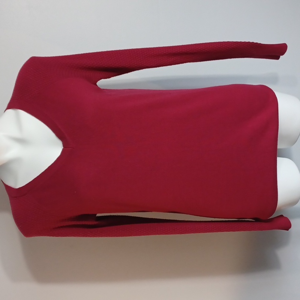 SMALL LOFT red v-neck sweater with textured long sleeves.